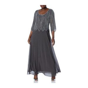 **J Kara** Women's 3/4 Sleeve V-Neck Beaded Top Long Gown 18